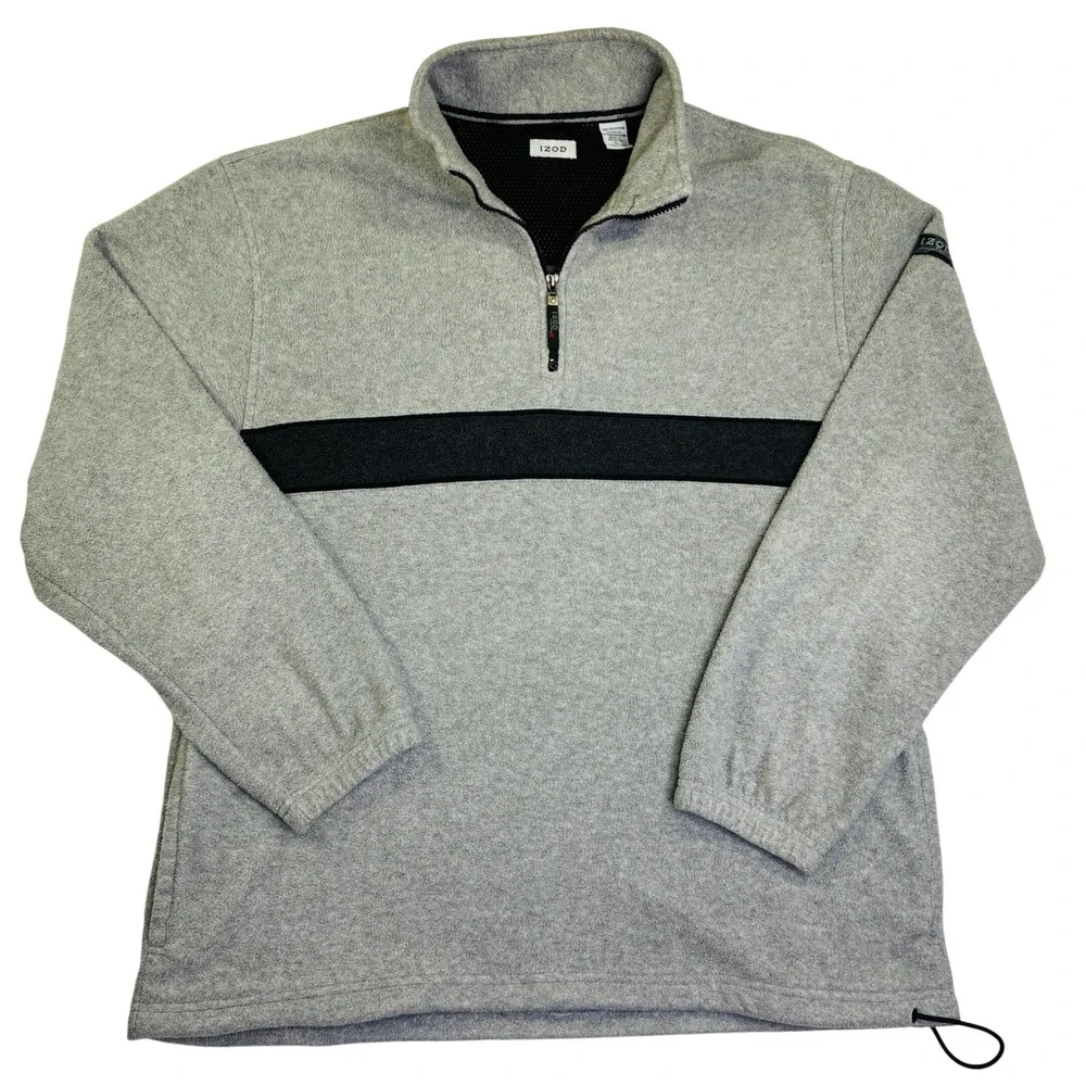 IZOD Performance Mens XL Fleece Quarter Zip Pullover Gray Black Stripe Mock Neck